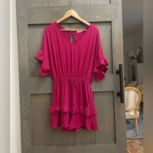 entro Fuchsia Ruffle-Sleeve Tunic Romper